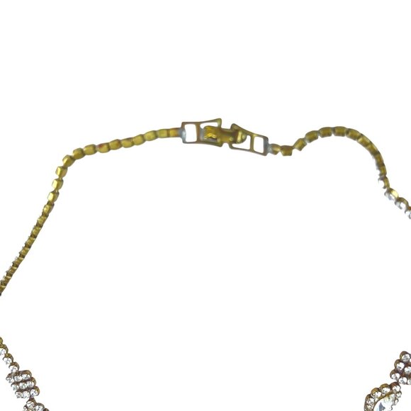 Vintage Rhinestone V-Shaped Necklace With Box Clasp Closure & Clear Stones - Picture 3 of 5